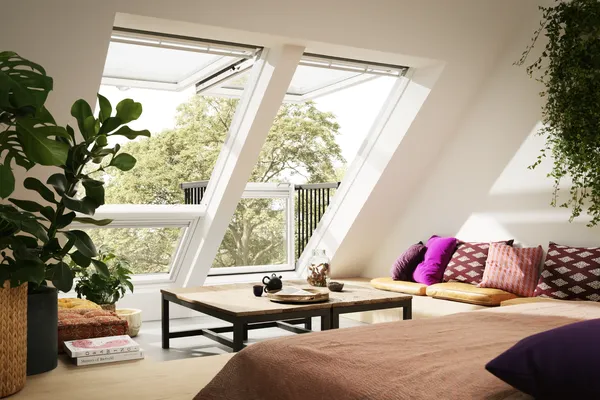 Blick in das ausgebaute Dachgeschoss mit nachträglich ergänztem Dachbalkon